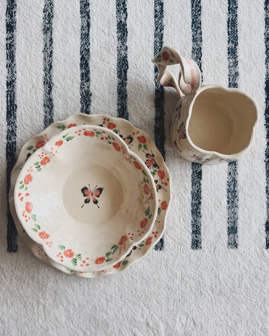 Pink Butterfly Bloom Plate and Bowl Set